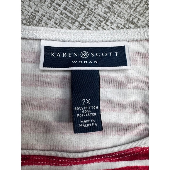 Karen Scott Woman‎ 2X Patriotic Stars and Stripes USA T-Shirt Knit Tee Top - Picture 4 of 9